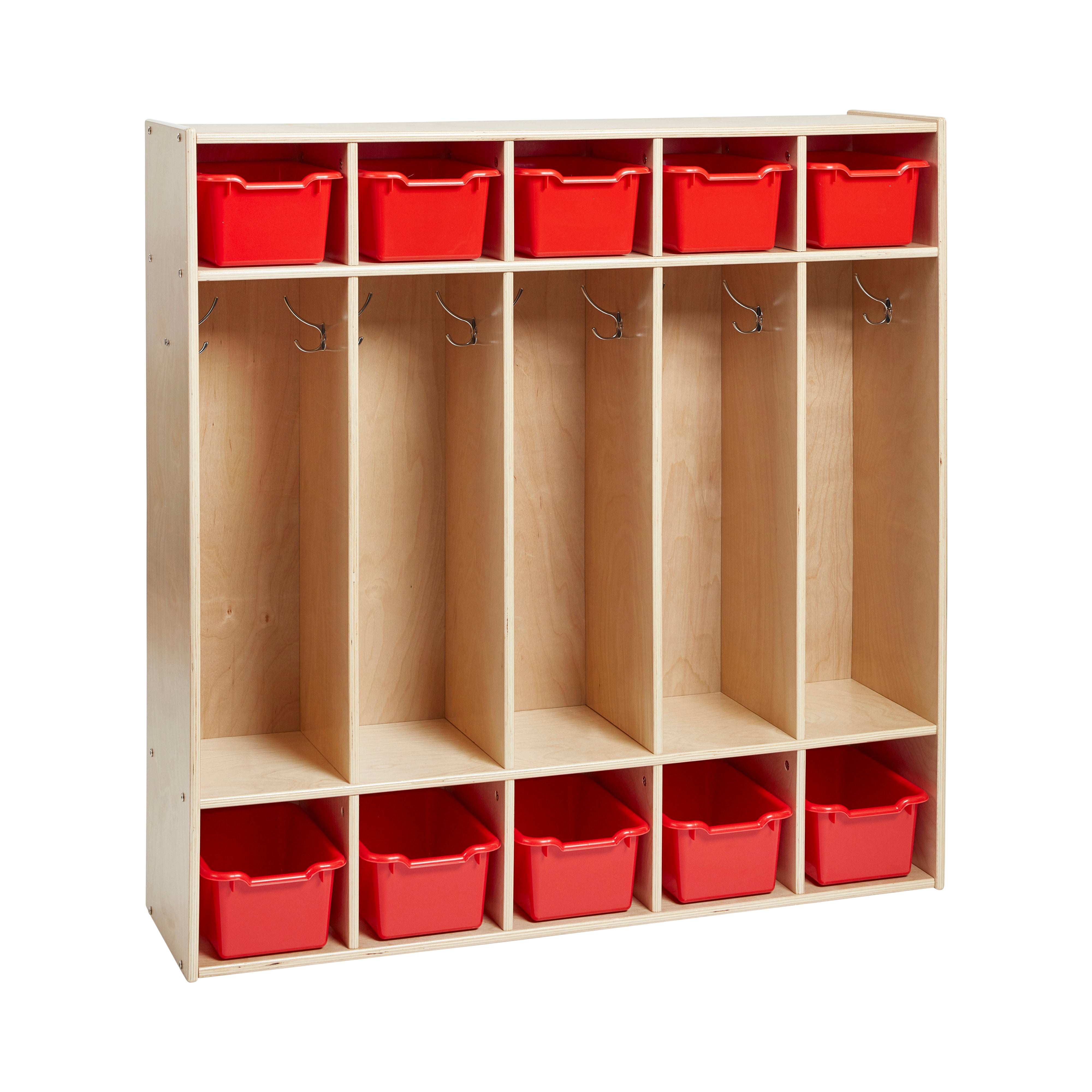 Streamline 5-Section Coat Locker with Scoop Front Storage Bins, Natural, Classroom Furniture