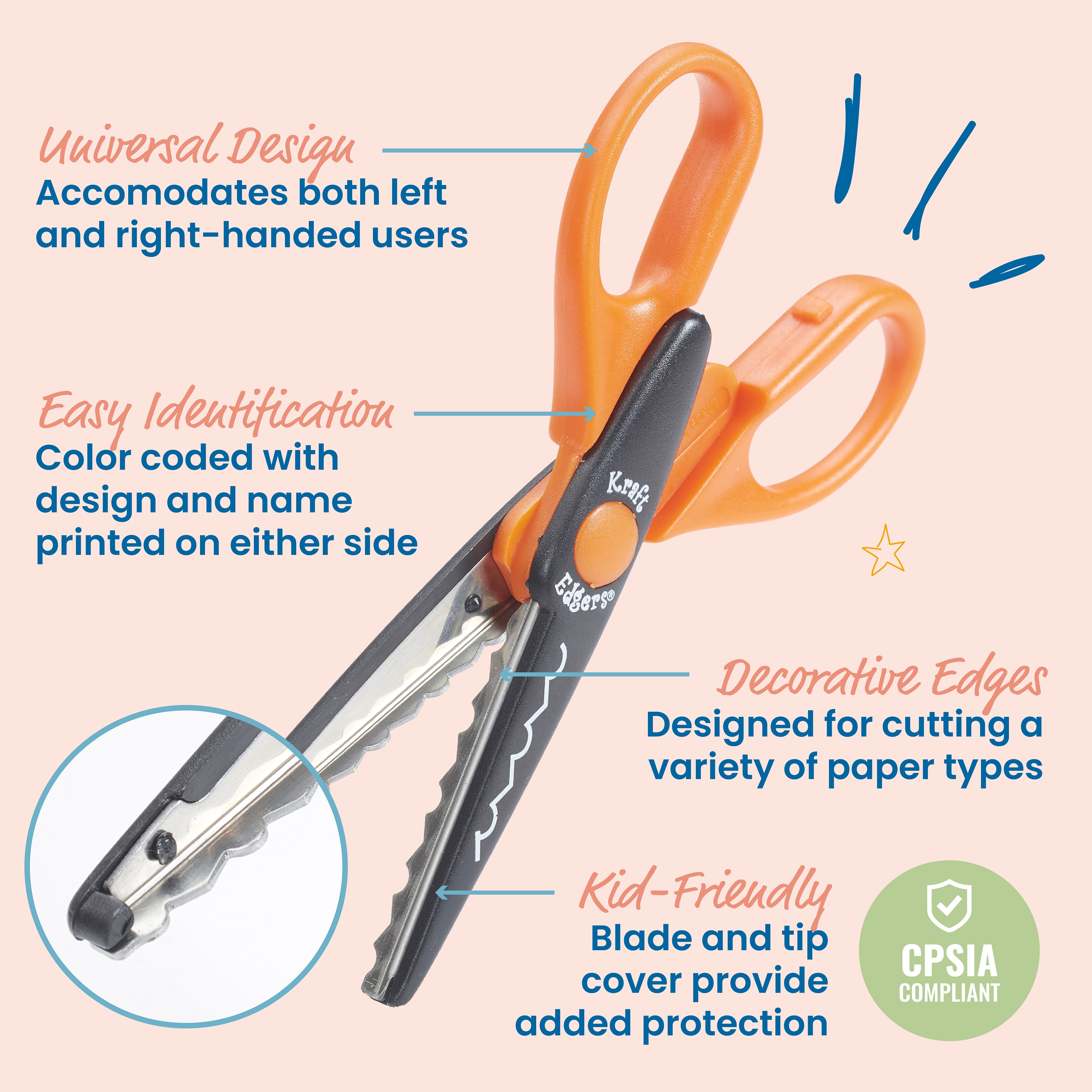 Decorative Scissors with Rotating Hardwood Rack, Paper Edgers, Assorted, 18-Piece