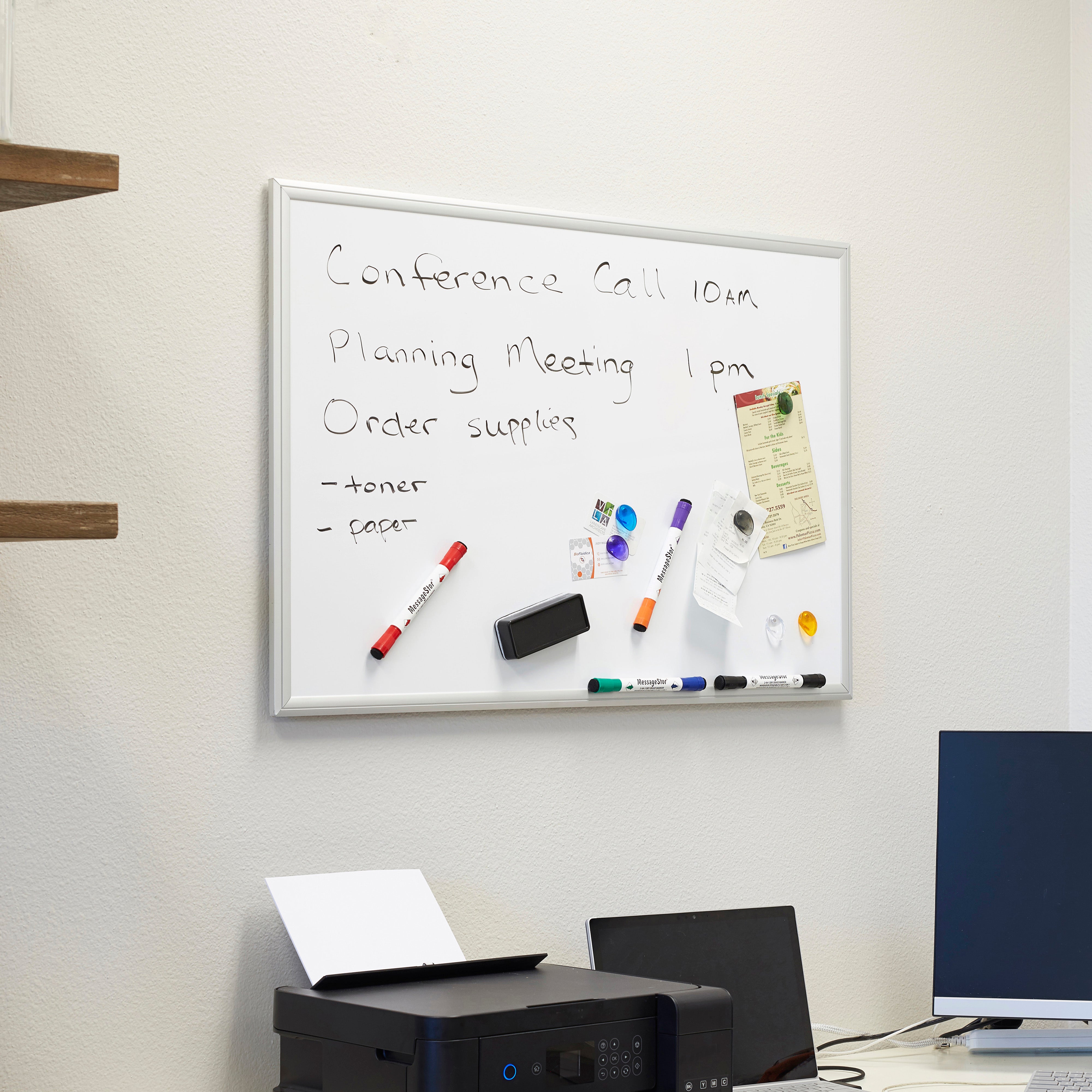 Dry-Erase Board with Accessories, Wall-Mounted Whiteboard