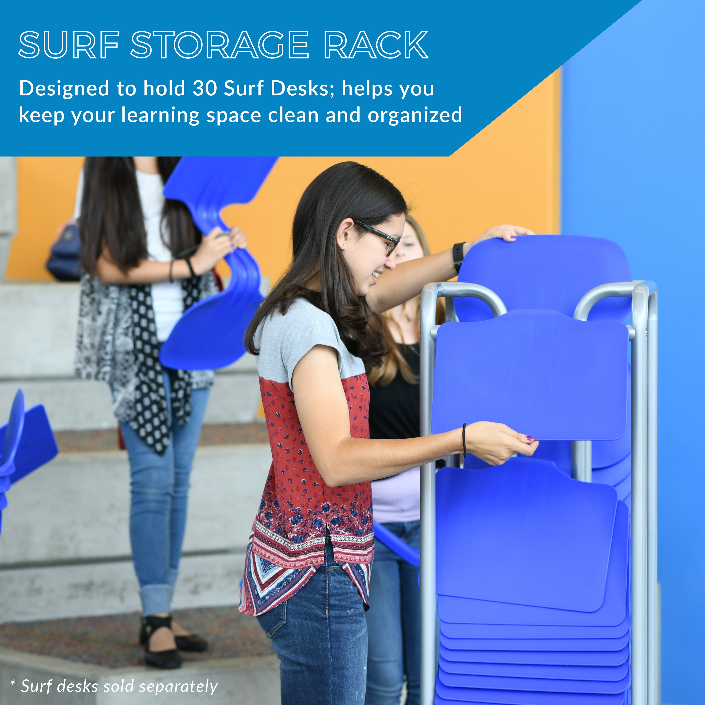 The Surf Storage Rack, Stores 30 Portable Lap Desks, Cart with Rolling and Locking Casters