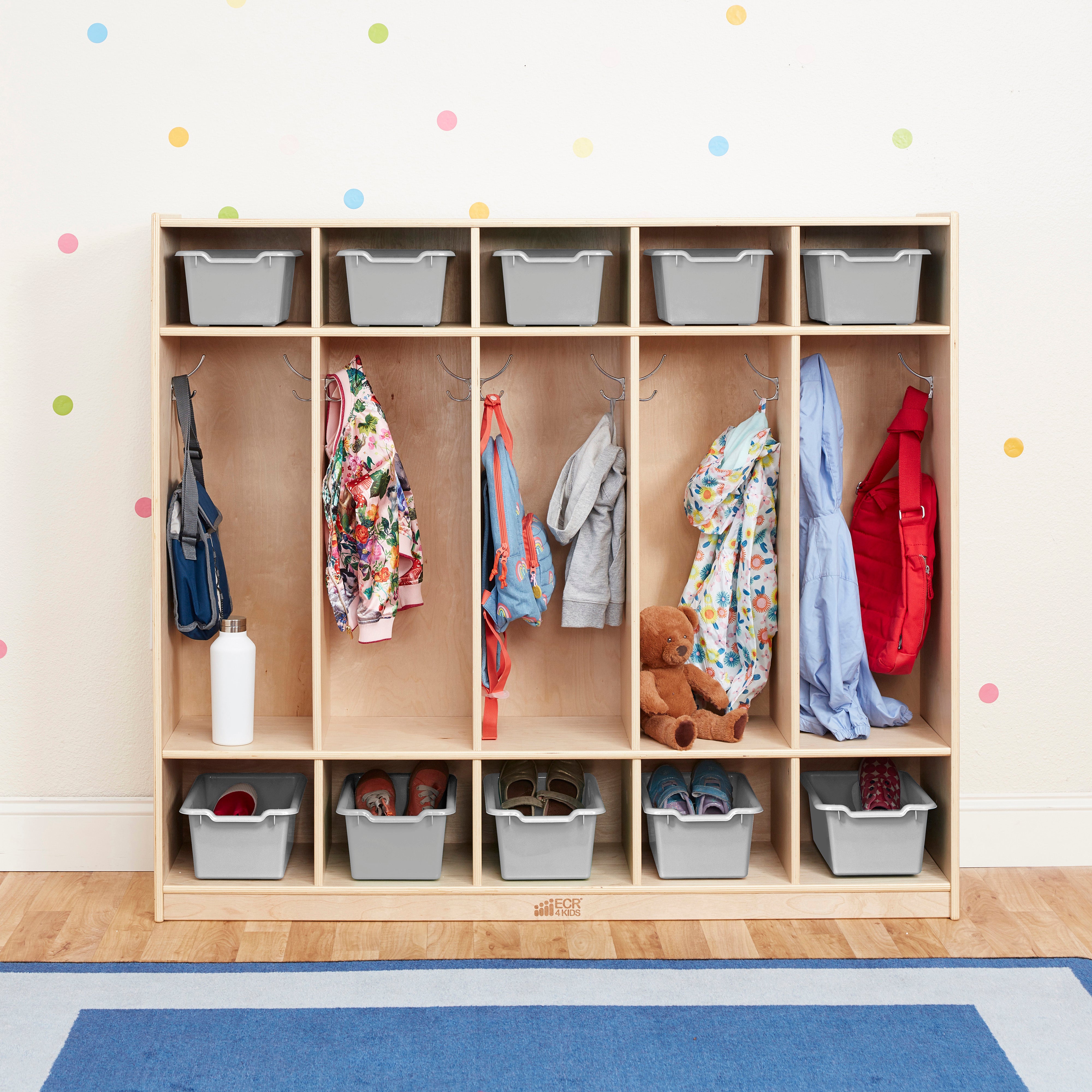 5-Section Coat Locker with 10 Scoop Front Storage Bins, Natural